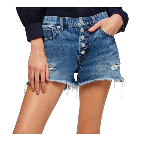 7 For All Mankind Monroe Denim Cut-Off Shorts With Exposed Button Women's 24 - Picture 1 of 10